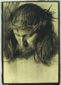 キリストの頭、1890年頃（木炭とチョーク） 作： Franz von Stuck