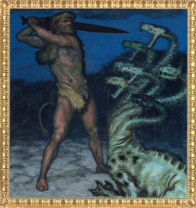 ヘラクレスとヒュドラ - フランツ・リッター・フォン・シュトゥック（1863-1928）の絵画 - 1915年 - シントモス・カラー、キャンバス - ヴィラ・シュトゥック美術館 作： Franz von Stuck