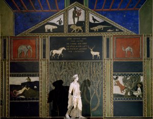 オルフェウスの神話、典型的な分離派のテーマと色で描かれたフランツ フォン シュトゥックの絵画、ホール オブ ミュージック、ヴィラ シュトゥック、ミュンヘン、ドイツの東壁に保存 作： Franz von Stuck