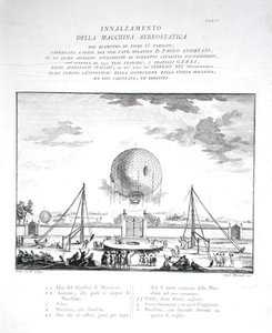 イタリア初の有人熱気球飛行 Paolo Andreani (1763-1823) 作 1784年、Girolamo Mantelli作 1785年出版（彫刻）（206819参照） 作： Fratelli Gerli (after)