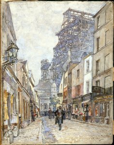 フランス語：建設中のサクレ・クールがあるシュヴァリエ・ド・ラ・バール通り 作： フレデリック・アナトール・フブロン