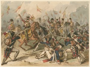 アウステルリッツで戦闘中のフランスの歩兵とロシアの軽騎兵 作： Frédéric Goupil Fesquet