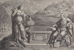 右側に座っているキリストと、左側に立っているサマリアの女性。 1729年。 作： Frédéric Horthemels