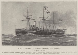 HMS Amphion、アンティグアの近くに座礁したと報告 作： Fred T. Jane