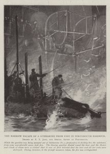 ポーツマス港の火からの潜水艦の狭い脱出 作： Fred T. Jane