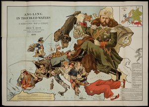 問題を抱えた海で釣り。ヨーロッパのセリオコミック地図 作： Fred W. Rose