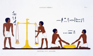 テベスのフレスコ画のまれな記録からの死の儀式（主題は不明）は、フレデリック・カイヨー（1787-1869）によるエジプトへの2回目の訪問で1819-1822年に記録されました（カラーリソ）
