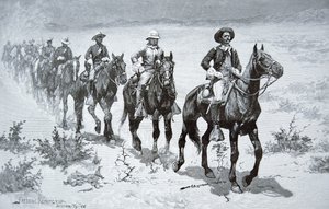 砂漠を行進するアメリカの「バッファローソルジャー」（1888年の図面より）（エングレーヴィング