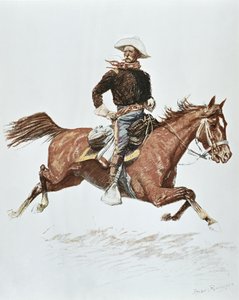 1870年代のキャンペーンドレスを着たアメリカ騎兵隊員（カラーリトグラフ