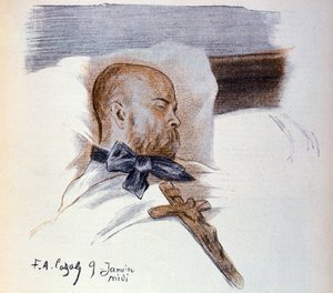 フランスの詩人ポール ヴェルレーヌ (1844-1896) の死の床 (図) 作： Frederic Auguste Cazals