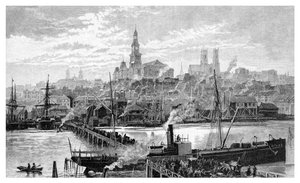 1886年、オーストラリア、ニューサウスウェールズ州、シドニーのピルモント出身のダーリングハーバー。 作： Frederic B. Schell