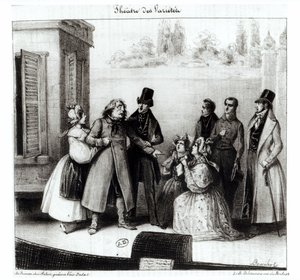 ヴァリエテ劇場、1840年頃のオノレバルザック（1799-1850）による「ルペレゴリオ」のパフォーマンス 作： Frederic Bouchot