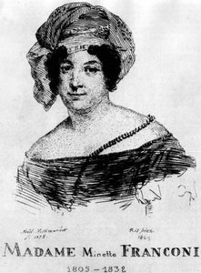 サーカス：フレデリック・ヒルマッハーのオー・フォルテ、ミネット・フランコーニ夫人（1805-1832）の肖像画-「フランコーニ・サーカス」の中で。 作： Frederic Desire Hillemacher