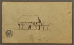 デッサン、柱上の小屋、グアヤキル、エクアドル、1857年5月 作： フレデリックエドウィン教会
