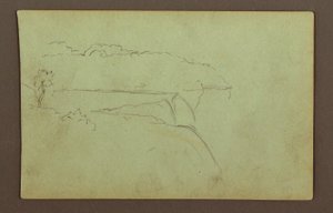 デッサン、曇り空の下のアメリカ滝、ナイアガラ川、おそらく1856年 作： フレデリックエドウィン教会