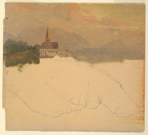 ドローイング、バイエルンの風景、1868年 作： フレデリックエドウィン教会