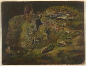 ドローイング、森の中のボルダー、1845年頃 作： フレデリックエドウィン教会