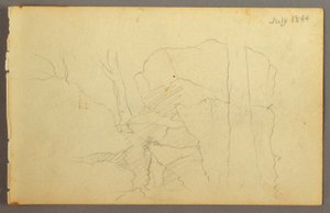 デッサン、木々の間の巨石、1844年 作： フレデリックエドウィン教会