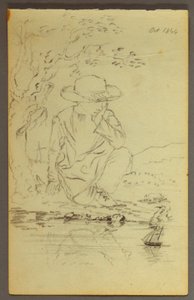デッサン、木のそばで跪く少年、1844年 作： フレデリックエドウィン教会