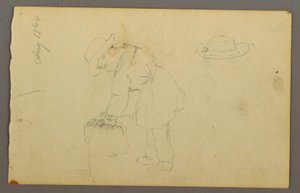 デッサン、袋にもたれかかる少年、帽子、1844年 作： フレデリックエドウィン教会