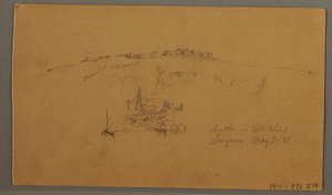 素描、城、ミナレット、帆船、家、1868年5月 作： Frederic Edwin Church