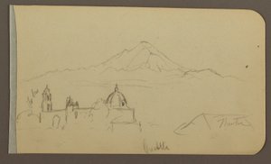 素描、カテドラル、山、クアウトラ；裏面：家、教会、木 クアウトラ、1885年2月 作： フレデリックエドウィン教会