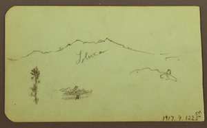 素描、教会、裏面：山の風景「タルーカ」、1883年