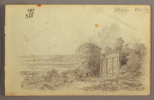 素描、古典的廃墟、樹木、1844年 作： フレデリックエドウィン教会