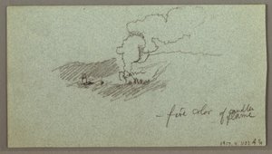 デッサン、丘陵にかかる雲、低い太陽、1874年頃か 作： Frederic Edwin Church