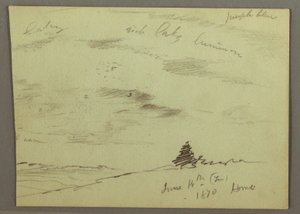 ドローイング、曇り空、丘の中腹、1870年 作： フレデリックエドウィン教会