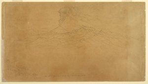 デッサン、山脈の背後で噴火するコタパクシ火山、エクアドル、1857年