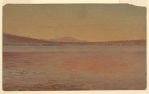 ドローイング、ミリロケット湖から見たカタディン山とトラベラーの遠景、1870-80年