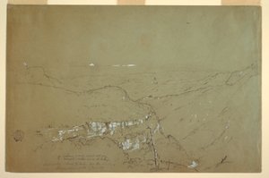 デッサン、コロンビア、テケンダマ滝付近からのトリマ火山とルイス火山の遠景、1853年6月