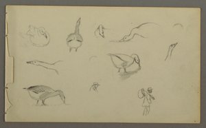素描、アヒルの習作8点、人物画2点、1857-58年頃か