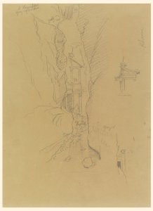 1868年2月下旬、ペトラのシークから見たエル・カスネのデッサン 作： フレデリックエドウィン教会