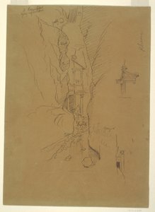 1868年2月下旬、ペトラのシークから見たエル・カスネのデッサン 作： フレデリックエドウィン教会