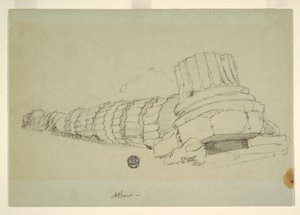 デッサン、オリンピアのゼウス神殿の倒れた柱、アテネ、1869年4月 作： フレデリックエドウィン教会