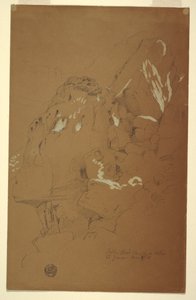 デッサン、瓦礫に引っかかった落石、エル・イエメン、1868年3月2日 作： フレデリックエドウィン教会