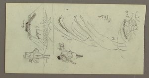 デッサン、ラクダに乗る人物、歩く人物、ヒルサイド、ヒルトップ、おそらく1868年