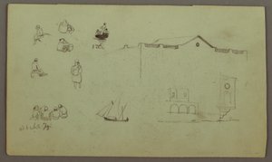 素描、人物習作、帆船、建築習作、おそらく1868年