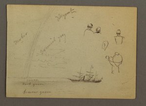 素描、人物画、帆船、虹、おそらく1868年 作： フレデリックエドウィン教会