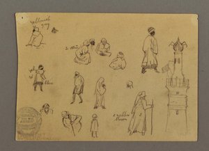 素描、人物と信号塔、エジプト、おそらく1868年