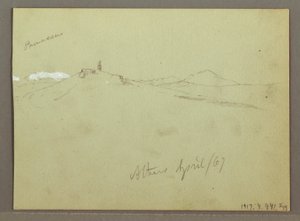 デッサン、羊の群れと羊飼い、雪に覆われた山脈、1869年4月 作： フレデリックエドウィン教会