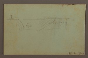 図面、ナイアガラのアメリカ滝とカナダ滝の間にある花と岩、1858年頃か
