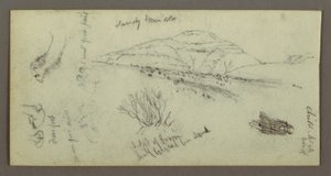 デッサン、丘、潅木、人物、ラクダの習作、おそらく1868年 作： Frederic Edwin Church