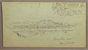 ドローイング、丘、川、1858年3月 作： フレデリックエドウィン教会