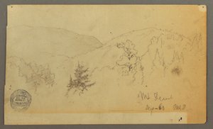ドローイング、樹木のある丘、1860年