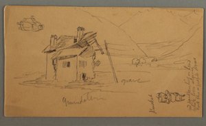 デッサン《谷間のフラフ・廃屋、二人の人物》1868年 作： フレデリックエドウィン教会