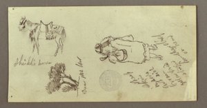 素描、馬、後ろから見た人物、樹木、1868年頃か 作： フレデリックエドウィン教会