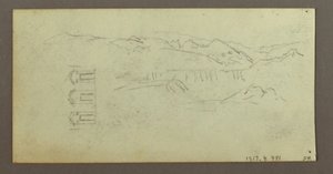 素描、馬、後ろから見た人物、樹木、1868年頃か